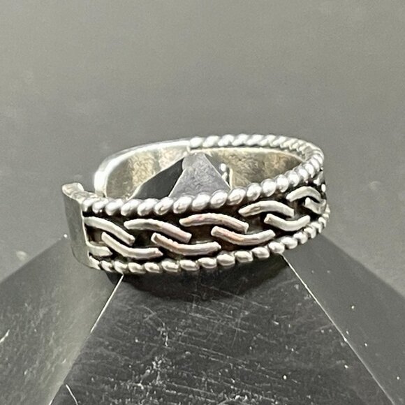 925 Sterling Stamped Curb Link Adjustable Boho Ring #1235 - Picture 8 of 12